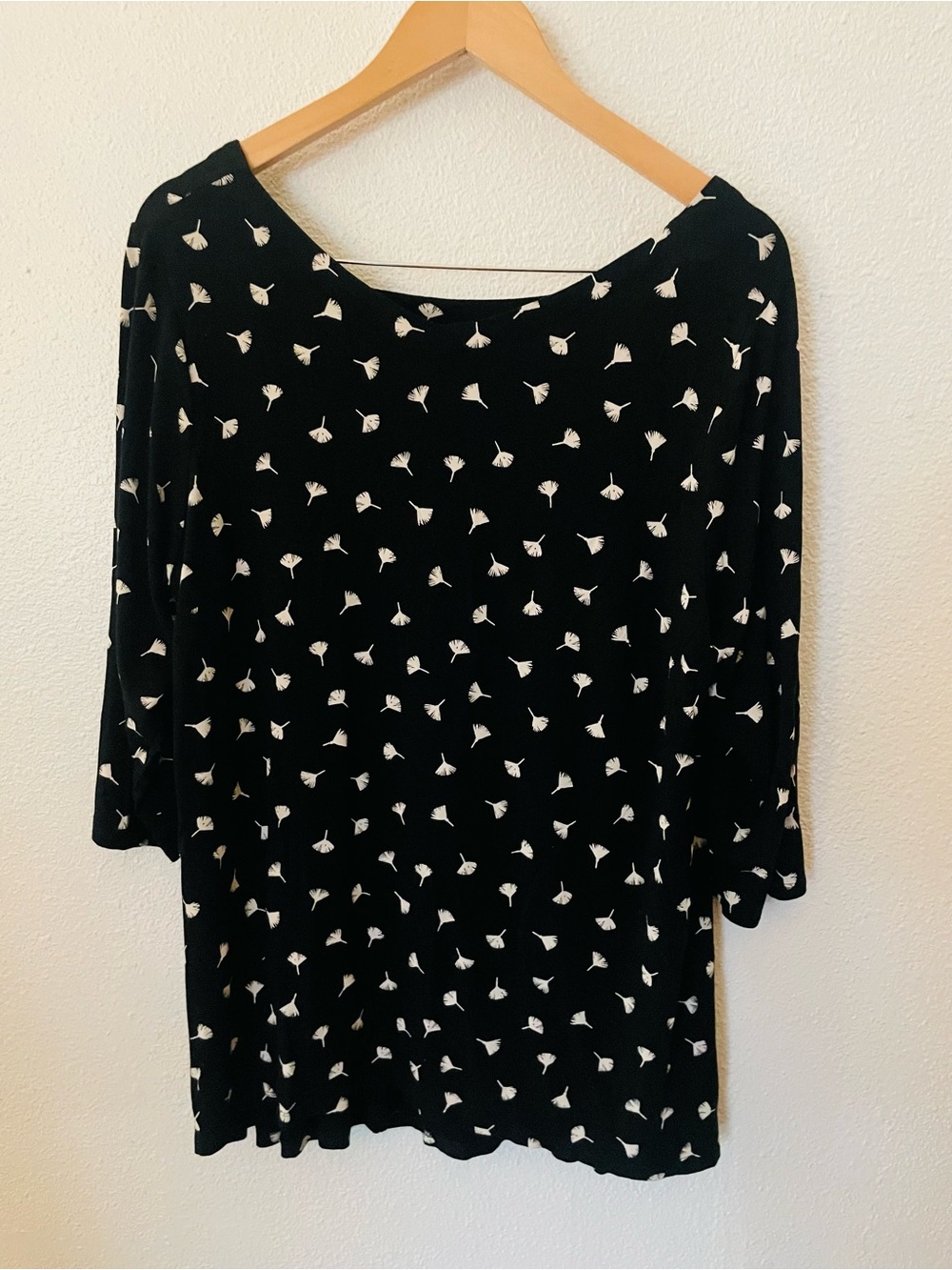 J Jill Top Women 1X Black Fan Print Wearever Collection Stretch Preppy Lagenlook